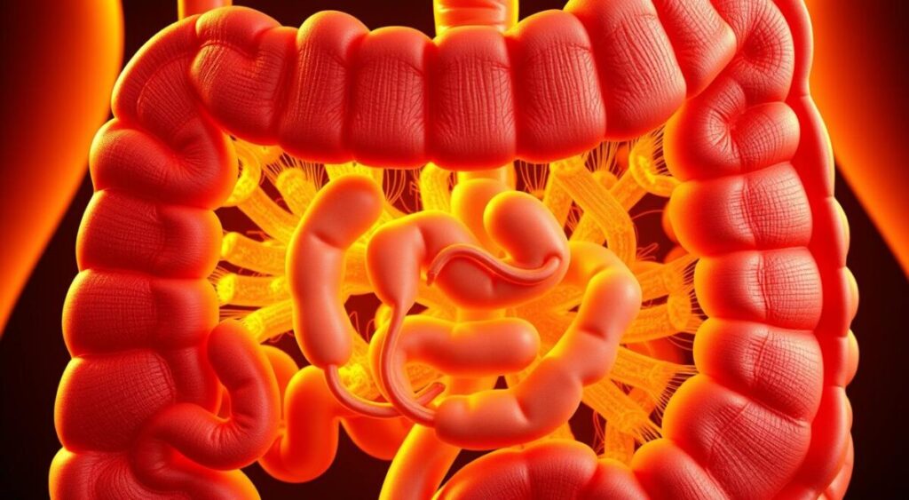 Visão detalhada de um corte do intestino delgado