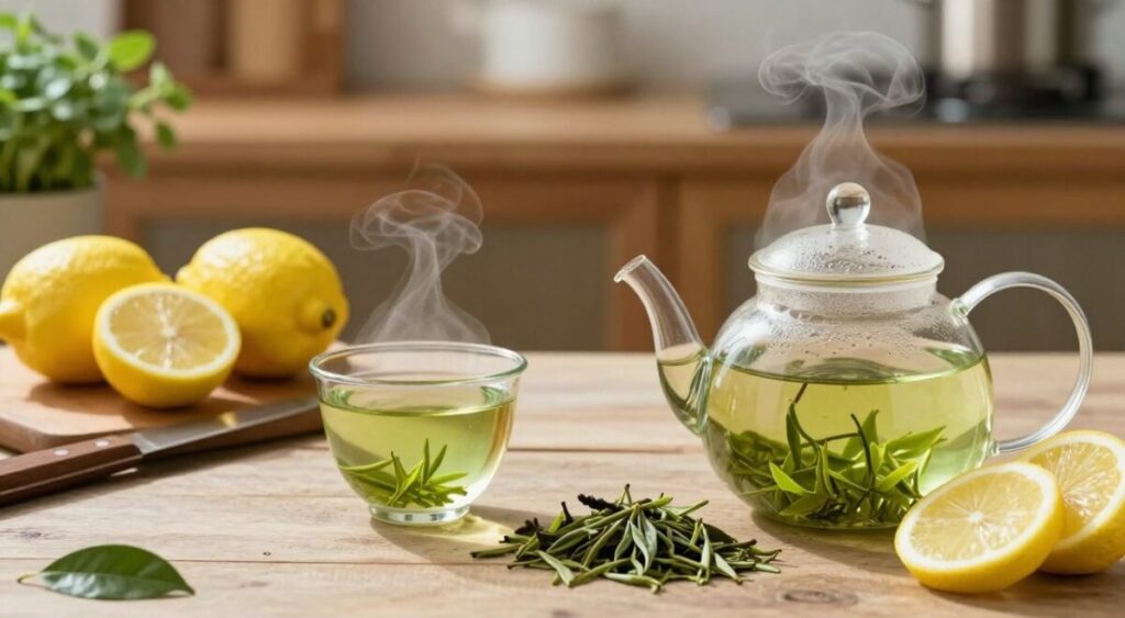 Preparando chá verde com limão