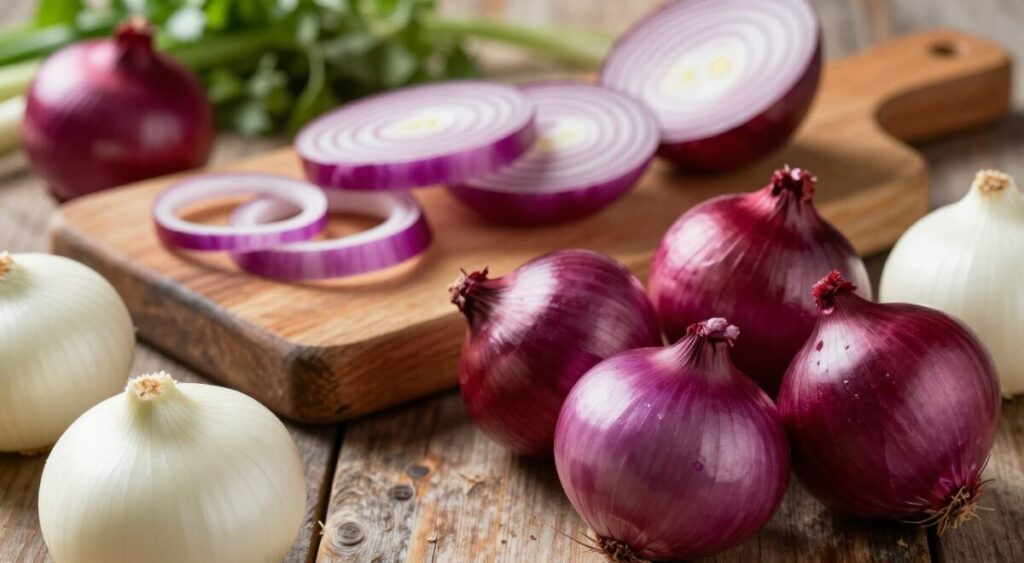 Variedades de cebola roxa e branca